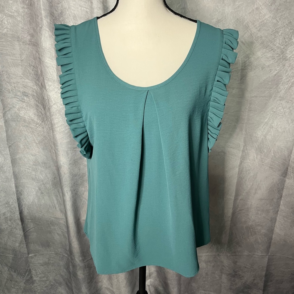 Molly Bracken Teal Ruffle Sleeve Keyhole Back Blouse - MED - Picture 2 of 14